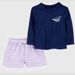 NWT. Carter's Baby Boys' Long Sleeve Gingham Rash Guard Set.